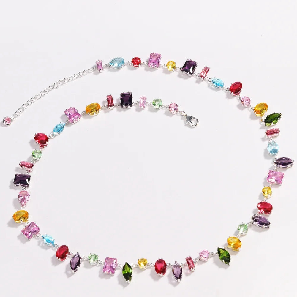 Brand 18K Gold Plated New Luxury Colourful Crystal Zircon Necklace For Women Fashion Party Jewelry Accessories Ladies Jewellery