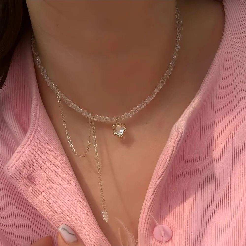 French Vintage Crystal Tassel Necklace