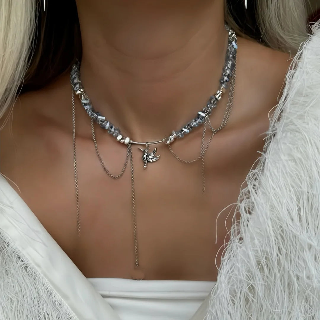 French Vintage Crystal Tassel Necklace