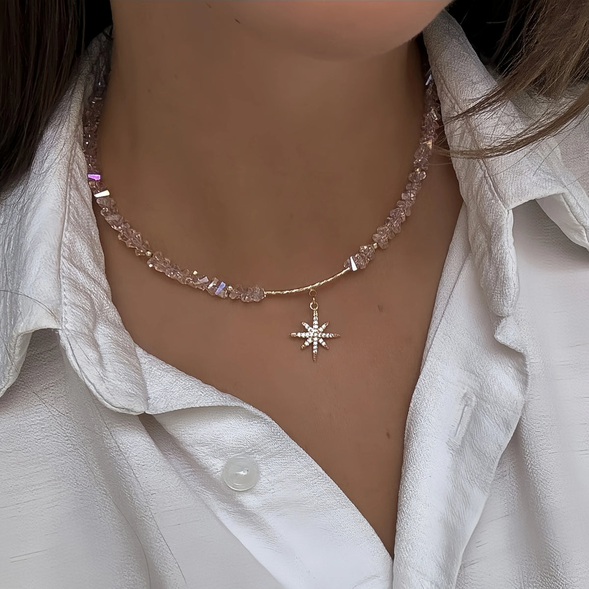 French Vintage Crystal Tassel Necklace