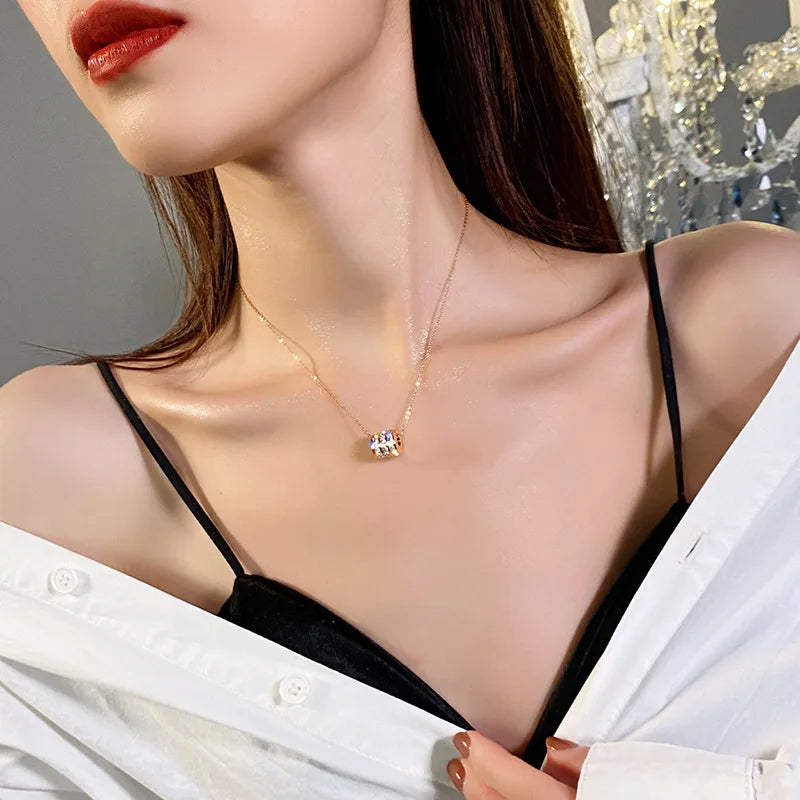 Cylinder Lucky Crystal Pendant Necklace⁠