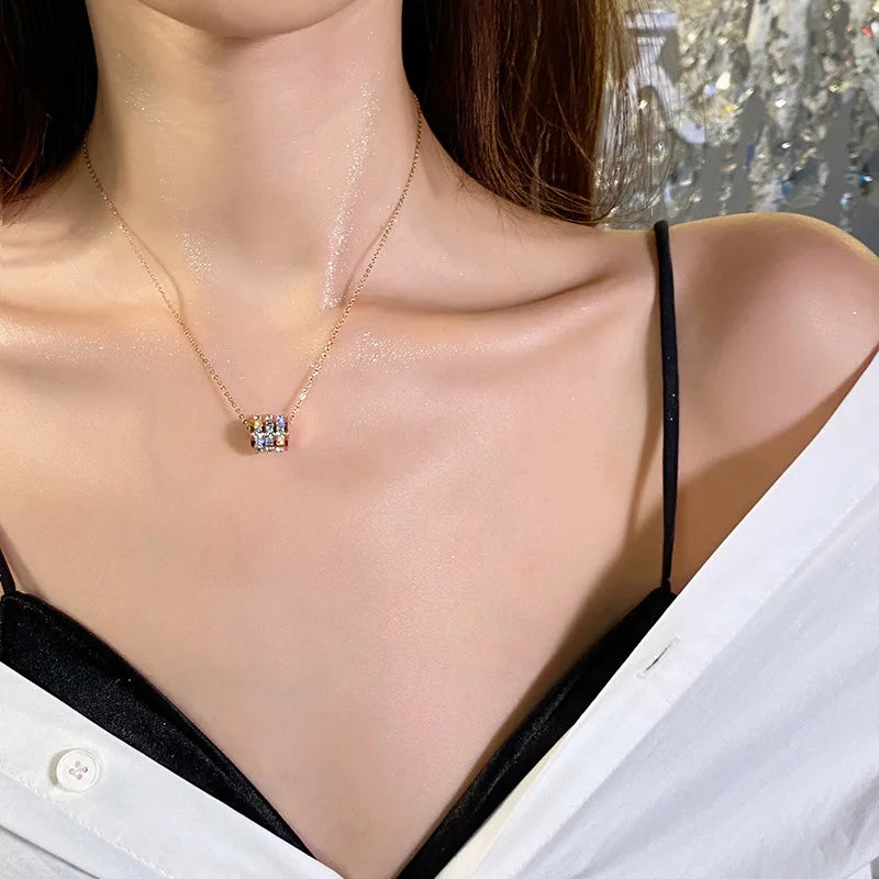 Cylinder Lucky Crystal Pendant Necklace⁠