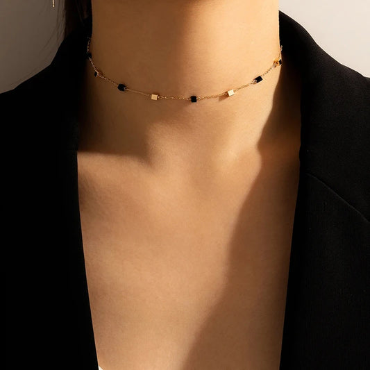 Minimalist Beaded Charm Choker Necklace⁠